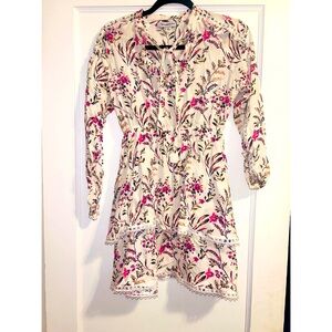 Ethan Joy White Floral Long Sleeve Boho Dress Small